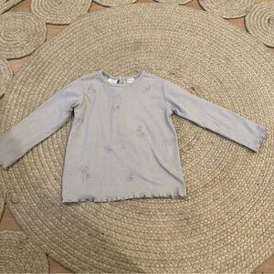 Zara pale gray shirt embroidered flower long sleeve 2/3Y